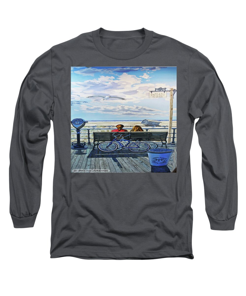  Long Sleeve T-Shirt featuring the painting Jones Beach Boardwalk Tote Bag Version by Bonnie Siracusa