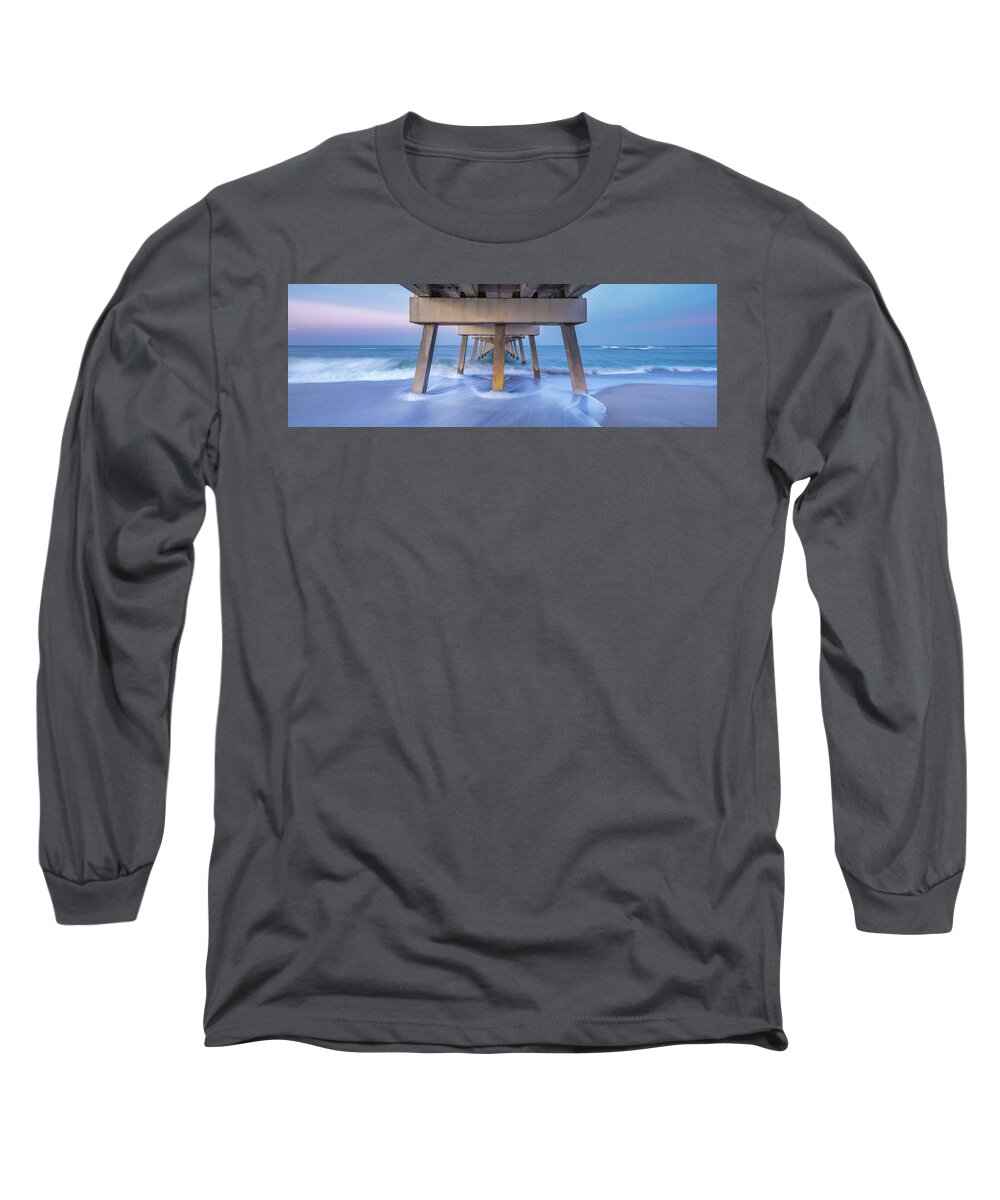 Juno Beach Pier Long Sleeve T-Shirt featuring the photograph Juno Beach Pier Purple Panorama by Kim Seng