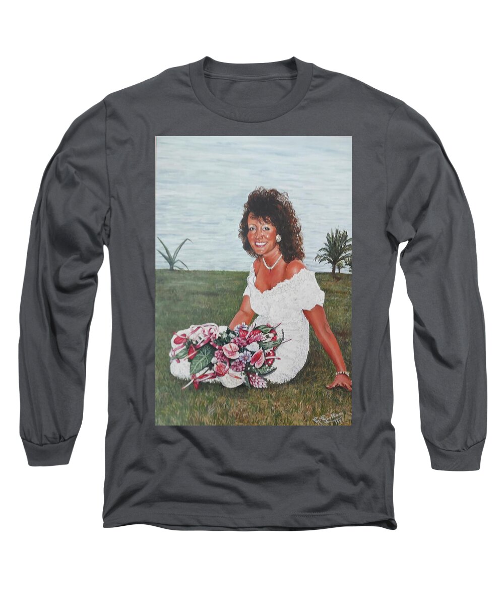 St Lucia Long Sleeve T-Shirt featuring the painting Kay on her wedding day in St Lucia by Mackenzie Moulton