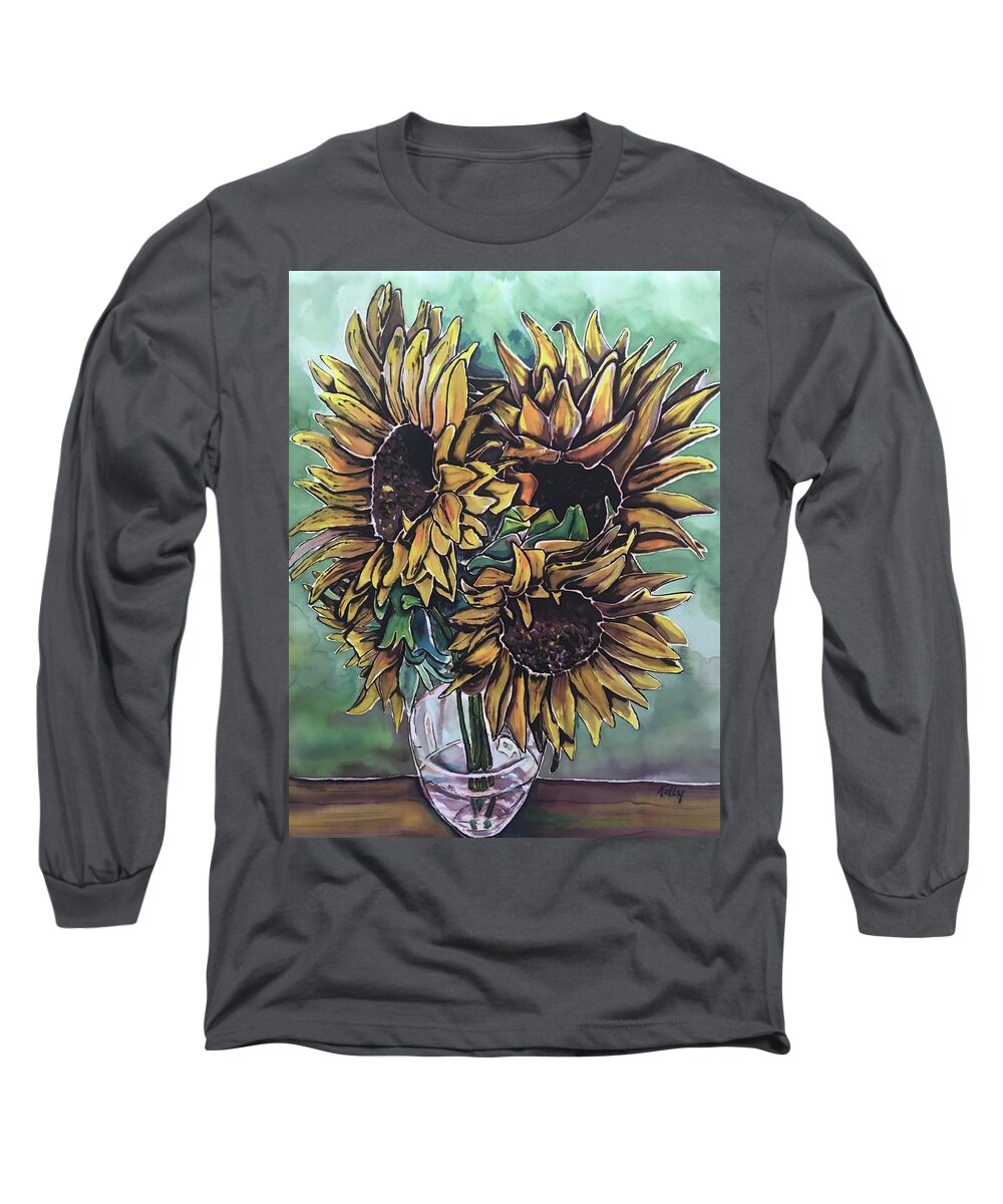 Sunflowers Long Sleeve T-Shirt featuring the painting Kelly Van Gogh by Kelly Smith