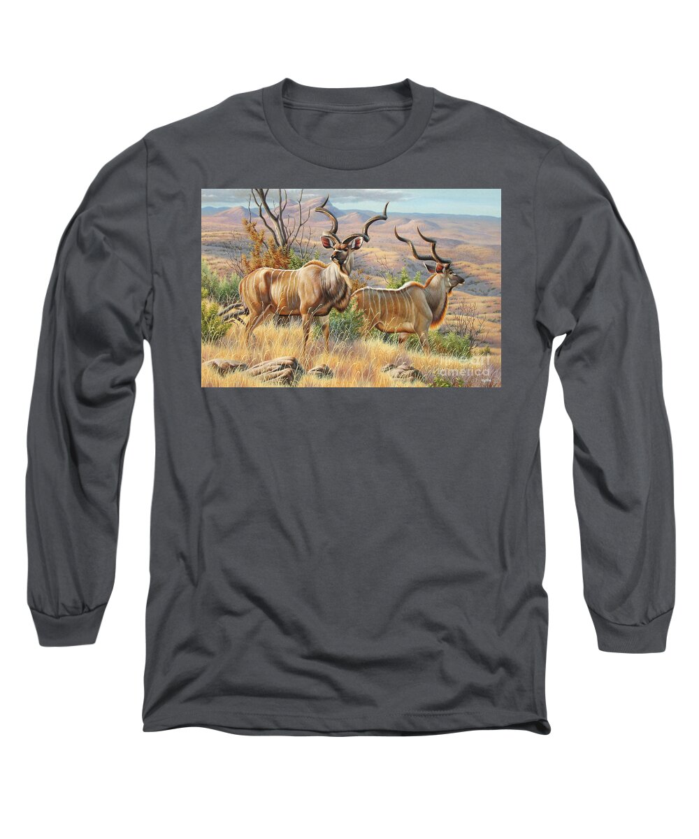 Cynthie Fisher Long Sleeve T-Shirt featuring the painting Kudus Bulls by Cynthie Fisher