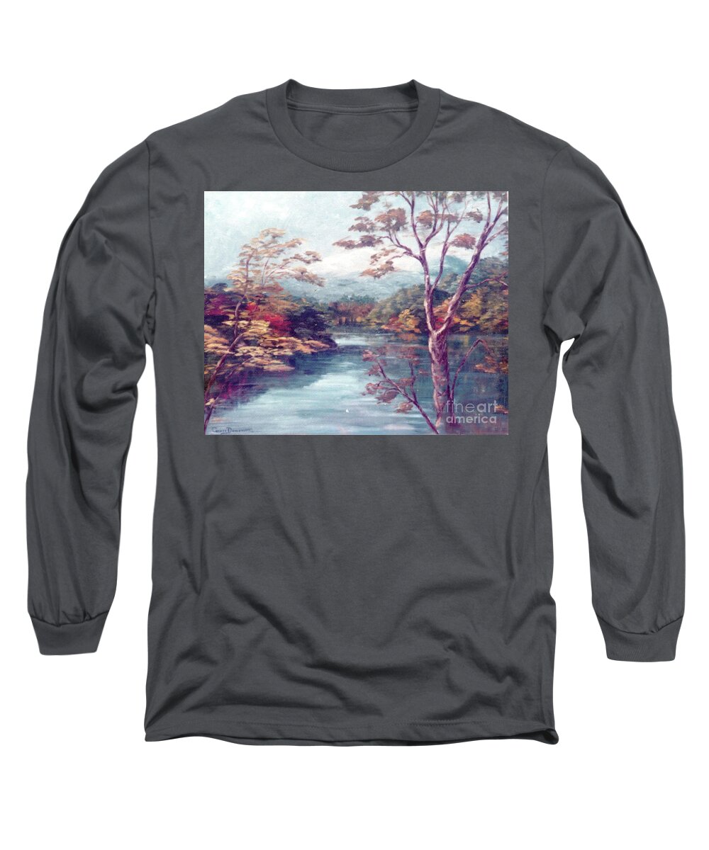 Water Long Sleeve T-Shirt featuring the painting Mountain Lake in Autumn by Catherine Ludwig Donleycott