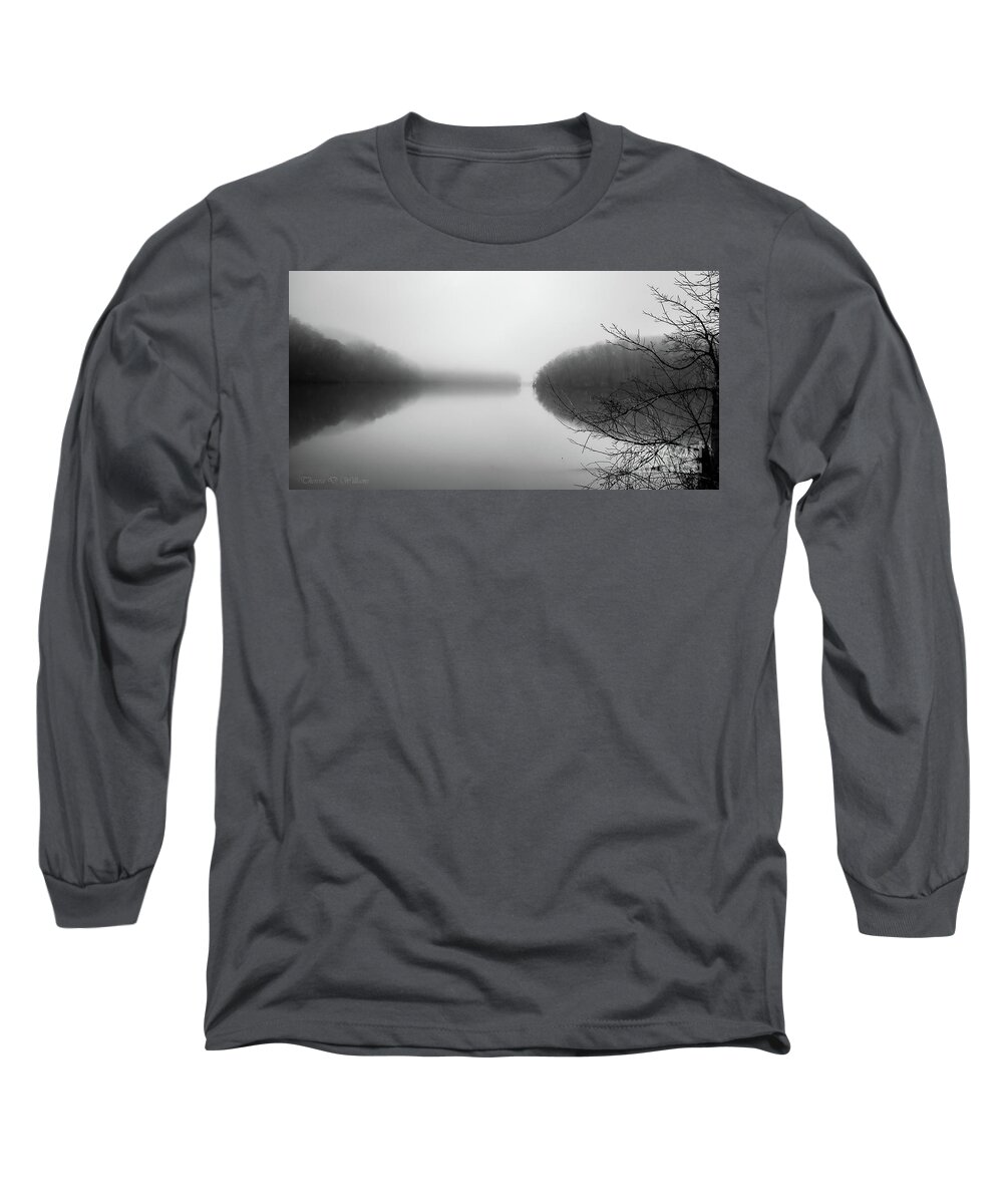 Black And White Long Sleeve T-Shirt featuring the photograph Lake In The Mist by Theresa D Williams