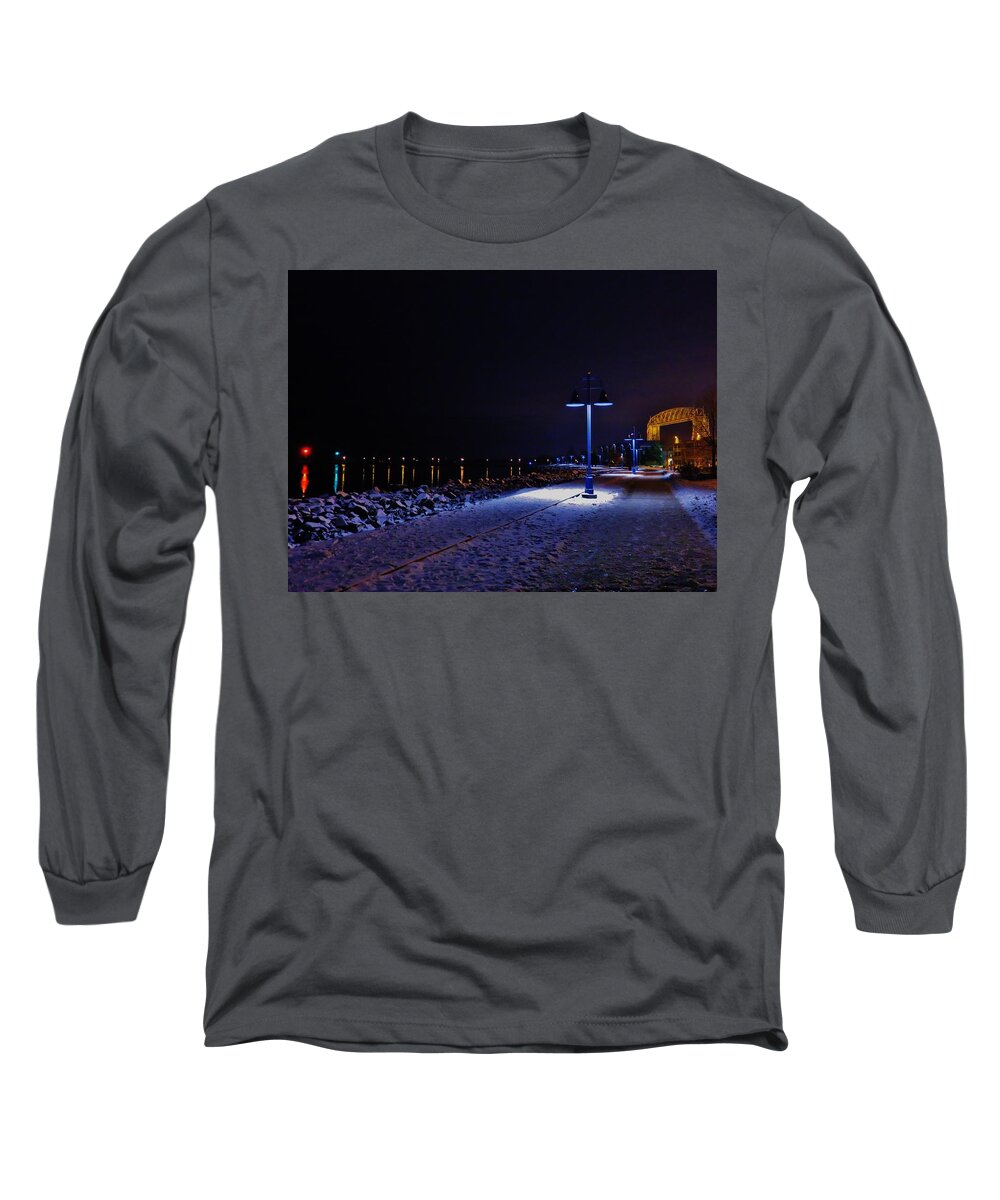  Long Sleeve T-Shirt featuring the photograph Lakewalk at night by Michelle Hauge