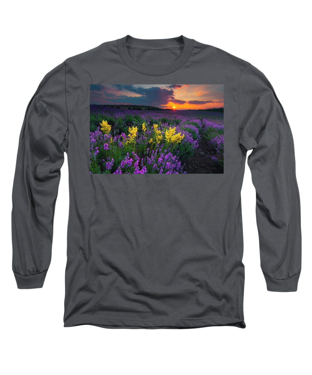 Bulgaria Long Sleeve T-Shirt featuring the photograph Lavenderscape by Evgeni Dinev