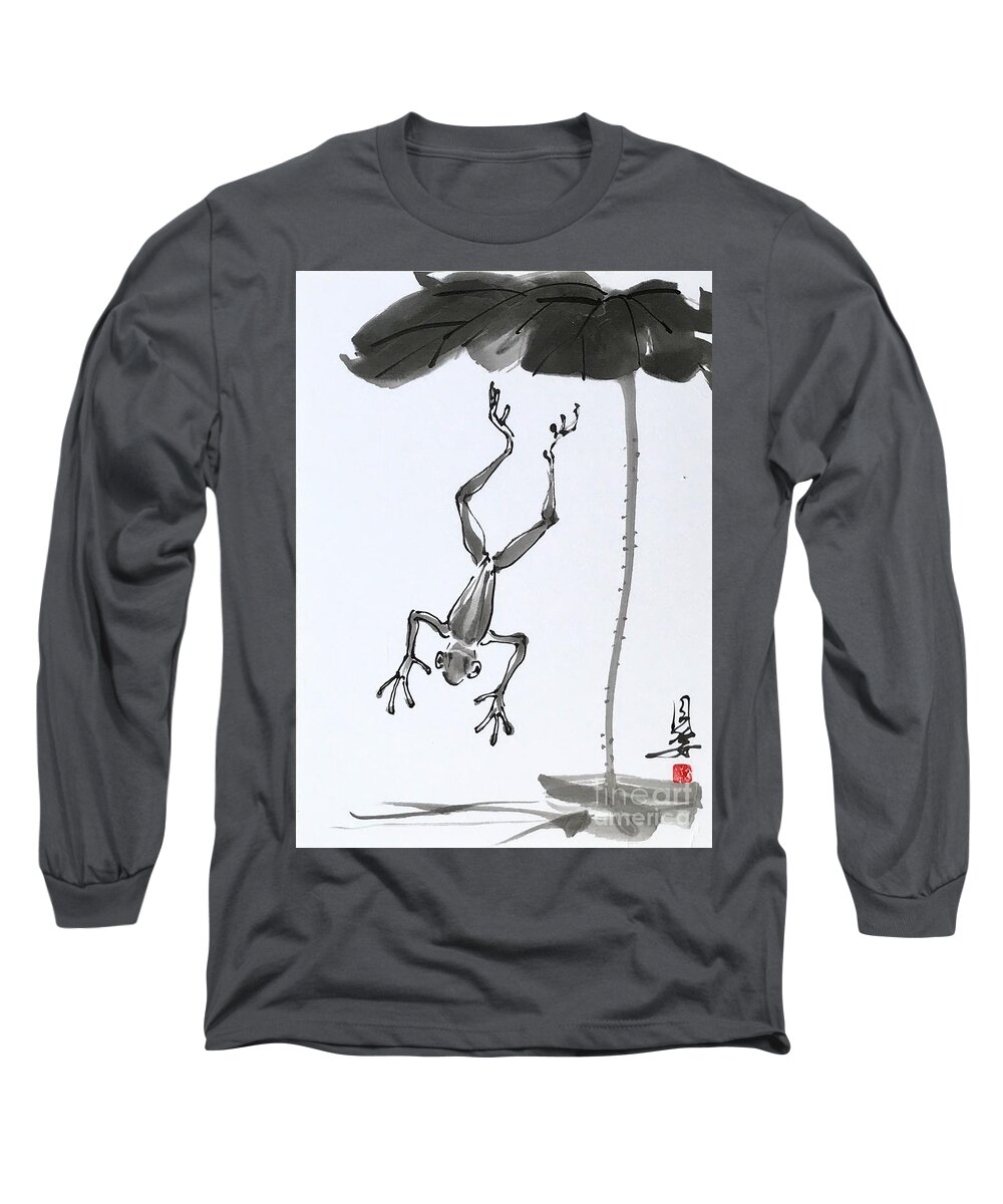 Japanese Long Sleeve T-Shirt featuring the painting Leaping Flog by Fumiyo Yoshikawa