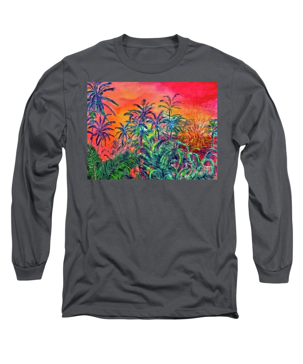 Lava Field Long Sleeve T-Shirt featuring the painting Ahuailaau Luana St Leilani Estates, Puna by Michael Silbaugh