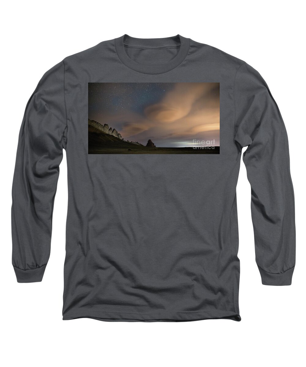 Shiprock Long Sleeve T-Shirt featuring the photograph Lenticular clouds at Shiprock by Keith Kapple