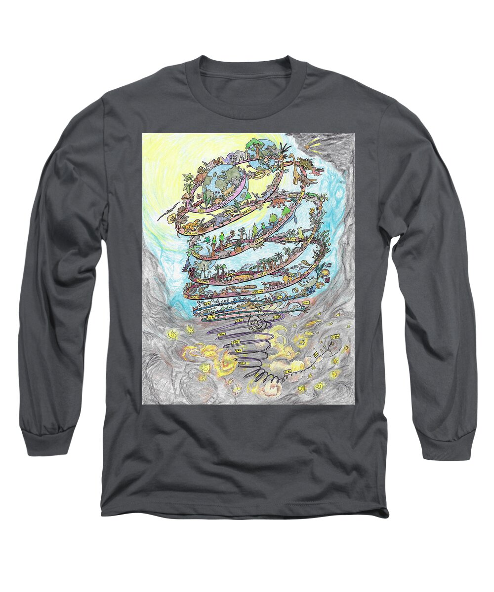 Evolution Long Sleeve T-Shirt featuring the drawing Life Unravelling by Teresamarie Yawn