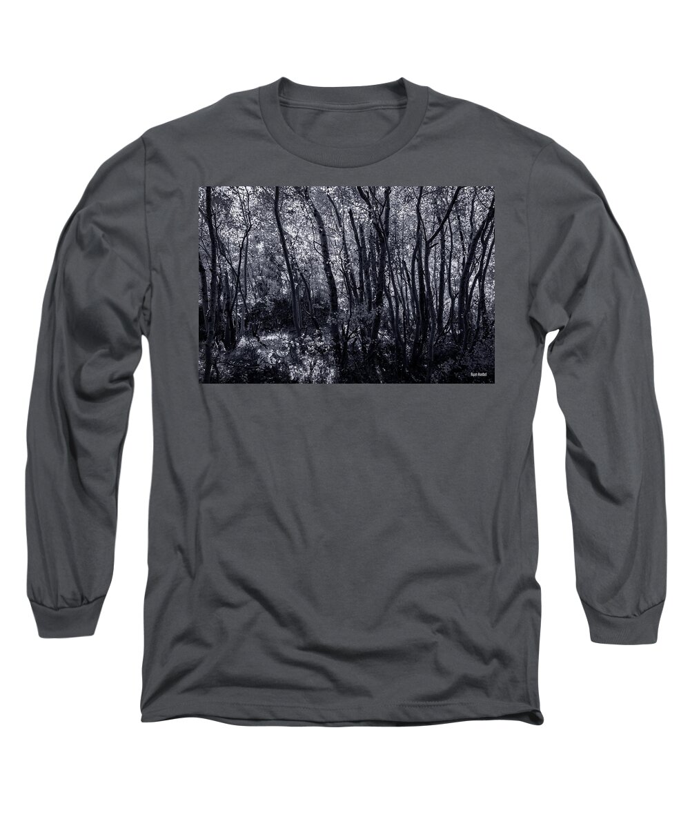 Black And White Long Sleeve T-Shirt featuring the photograph Light Through the Leaves by Ryan Huebel