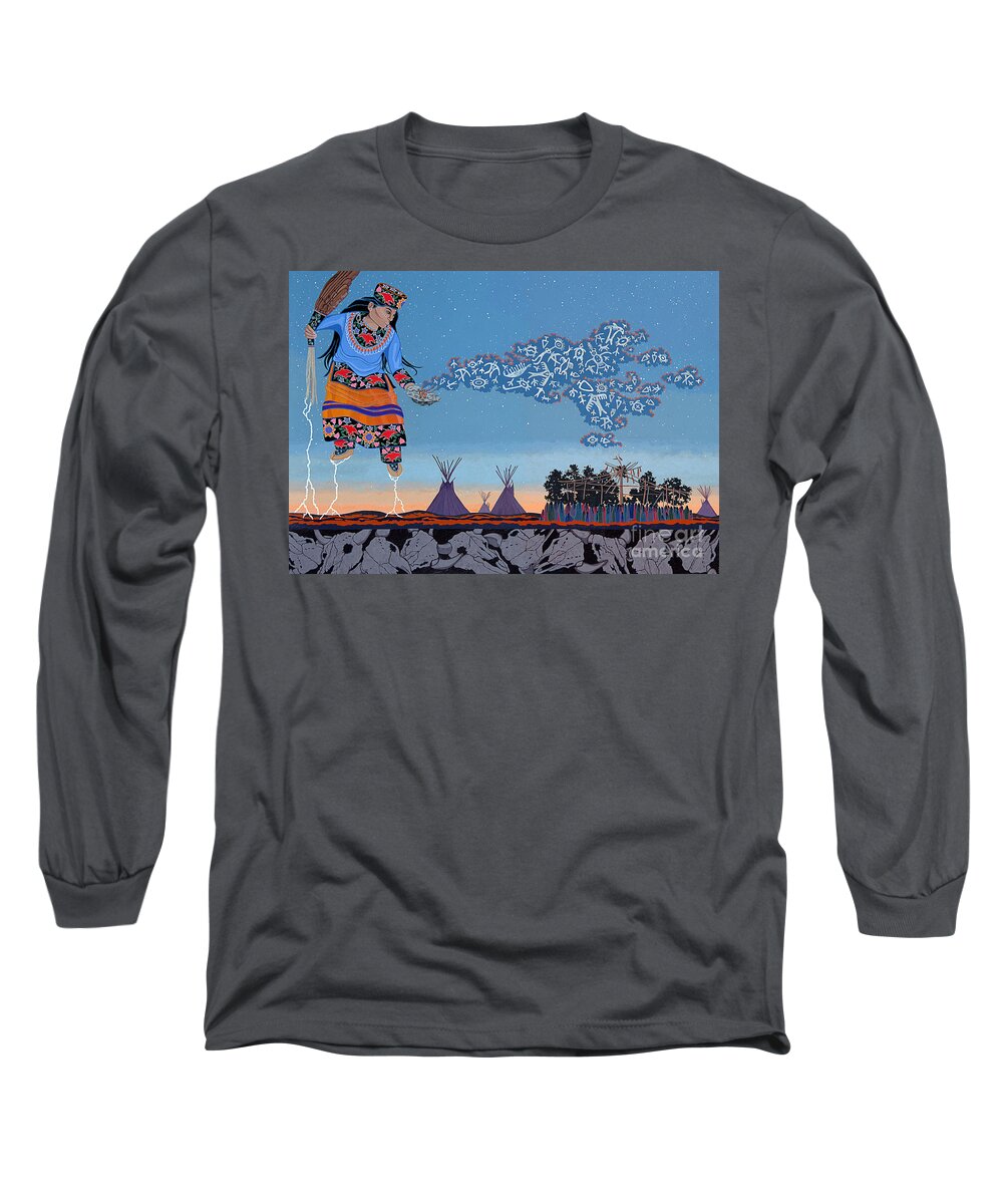 America Long Sleeve T-Shirt featuring the painting Lightning Walker by Chholing Taha