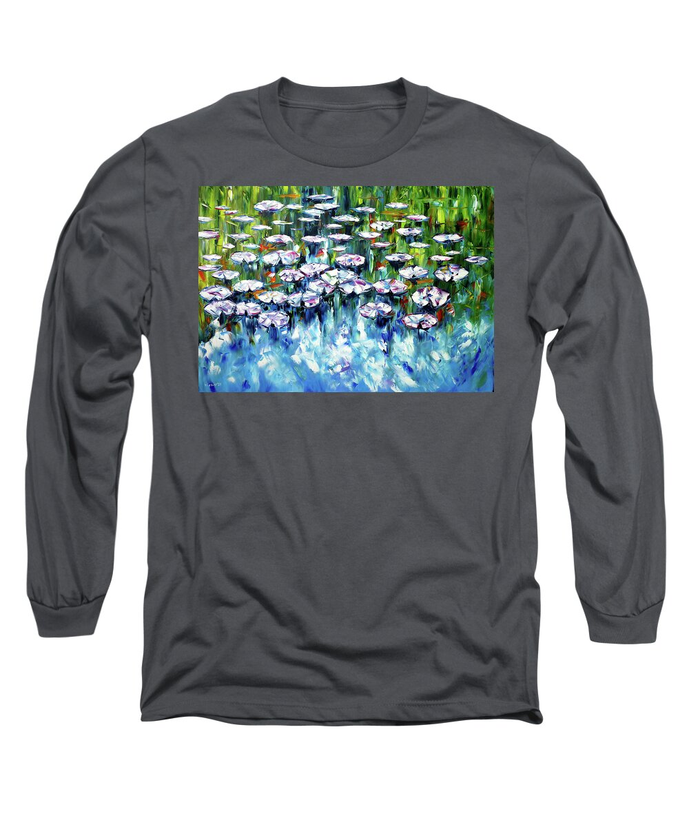 Pond Painting Long Sleeve T-Shirt featuring the painting Lily Pond by Mirek Kuzniar