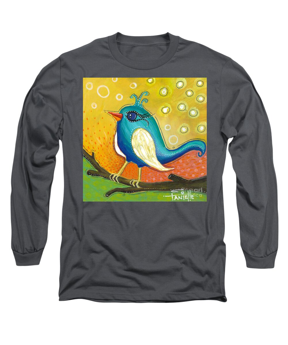 Jay Bird Long Sleeve T-Shirt featuring the painting Little Jay Bird by Tanielle Childers