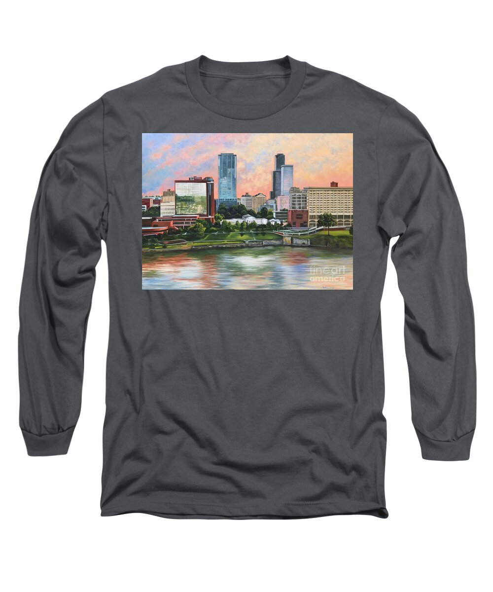 Oil Painting Long Sleeve T-Shirt featuring the painting Little Rock Skyline With Old State House by Sherrell Rodgers