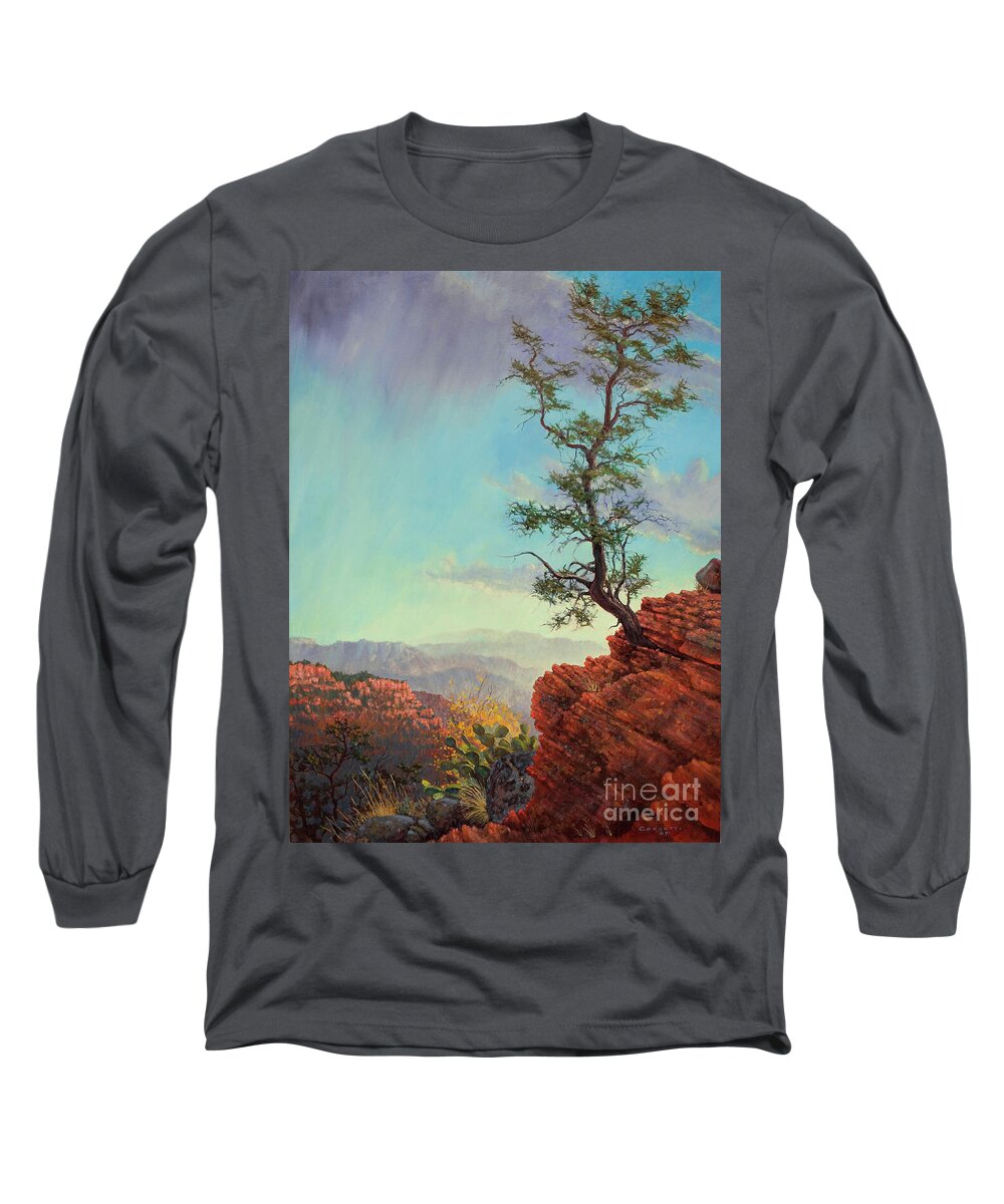 Cedar Long Sleeve T-Shirt featuring the painting Lone Tree Struggle by Robert Corsetti