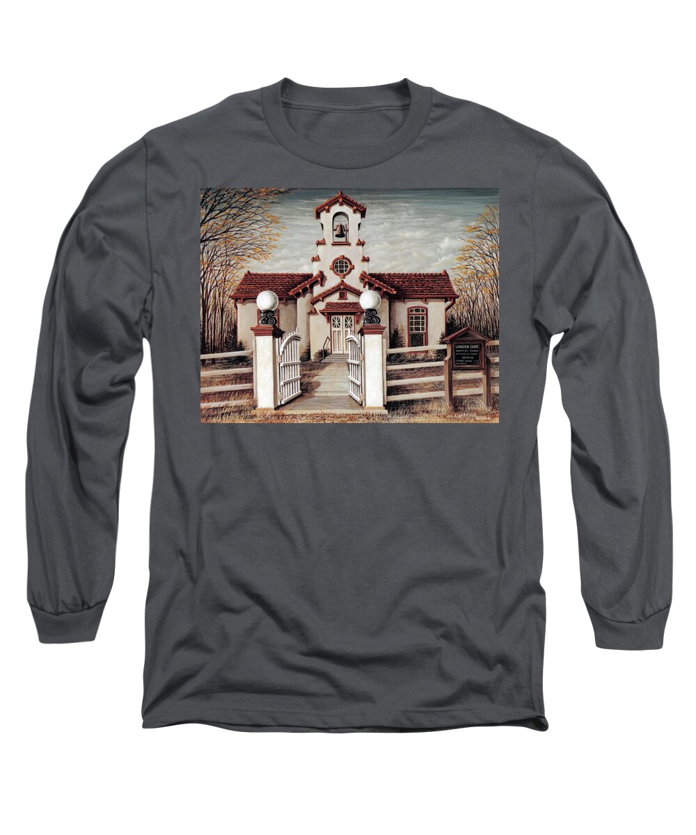 Architectural Landscape Long Sleeve T-Shirt featuring the painting Longview Chapel Gate by George Lightfoot
