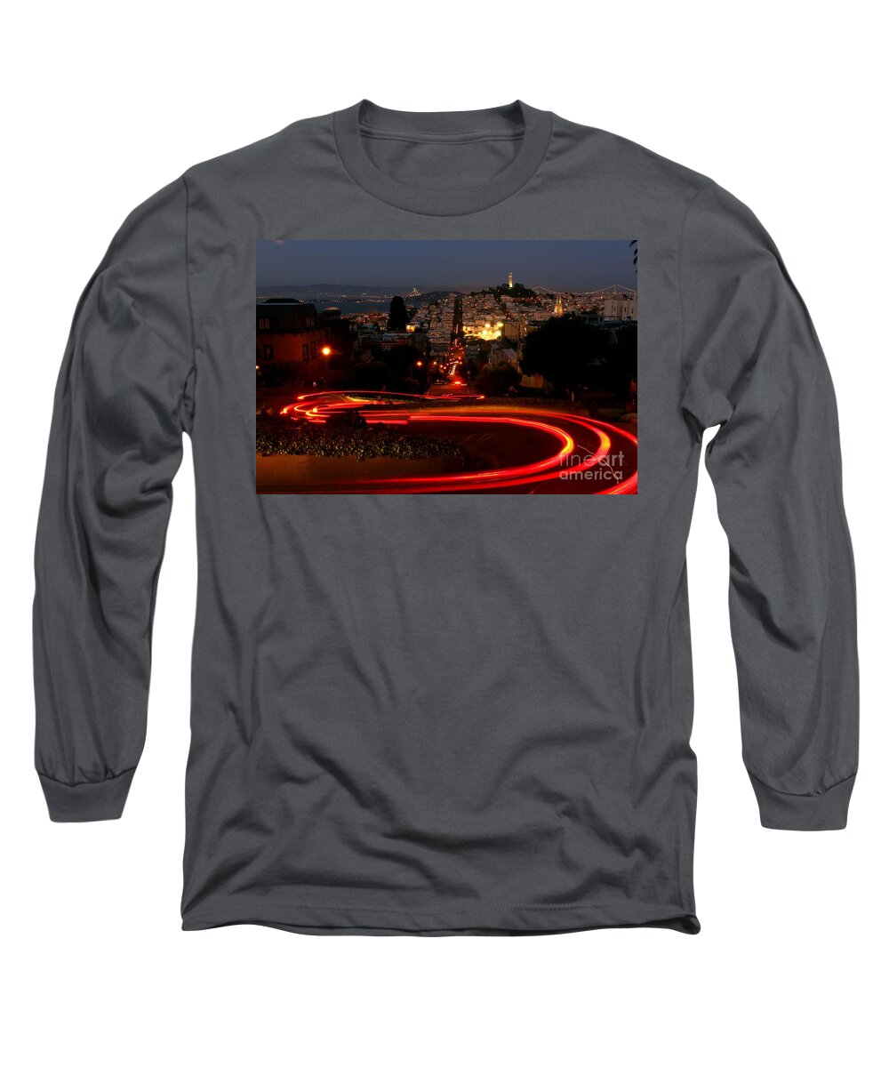 Sf Long Sleeve T-Shirt featuring the photograph Looking Down the Curvy Street by Tony Lee