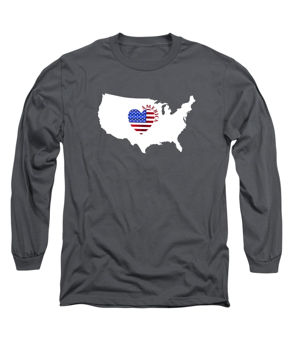 Map Long Sleeve T-Shirt featuring the digital art Love America Map by Barefoot Bodeez Art