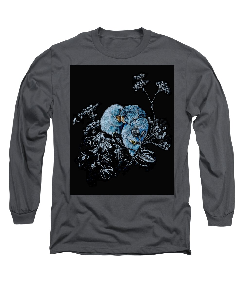Blue Long Sleeve T-Shirt featuring the drawing Love Birds by Katrina Nixon
