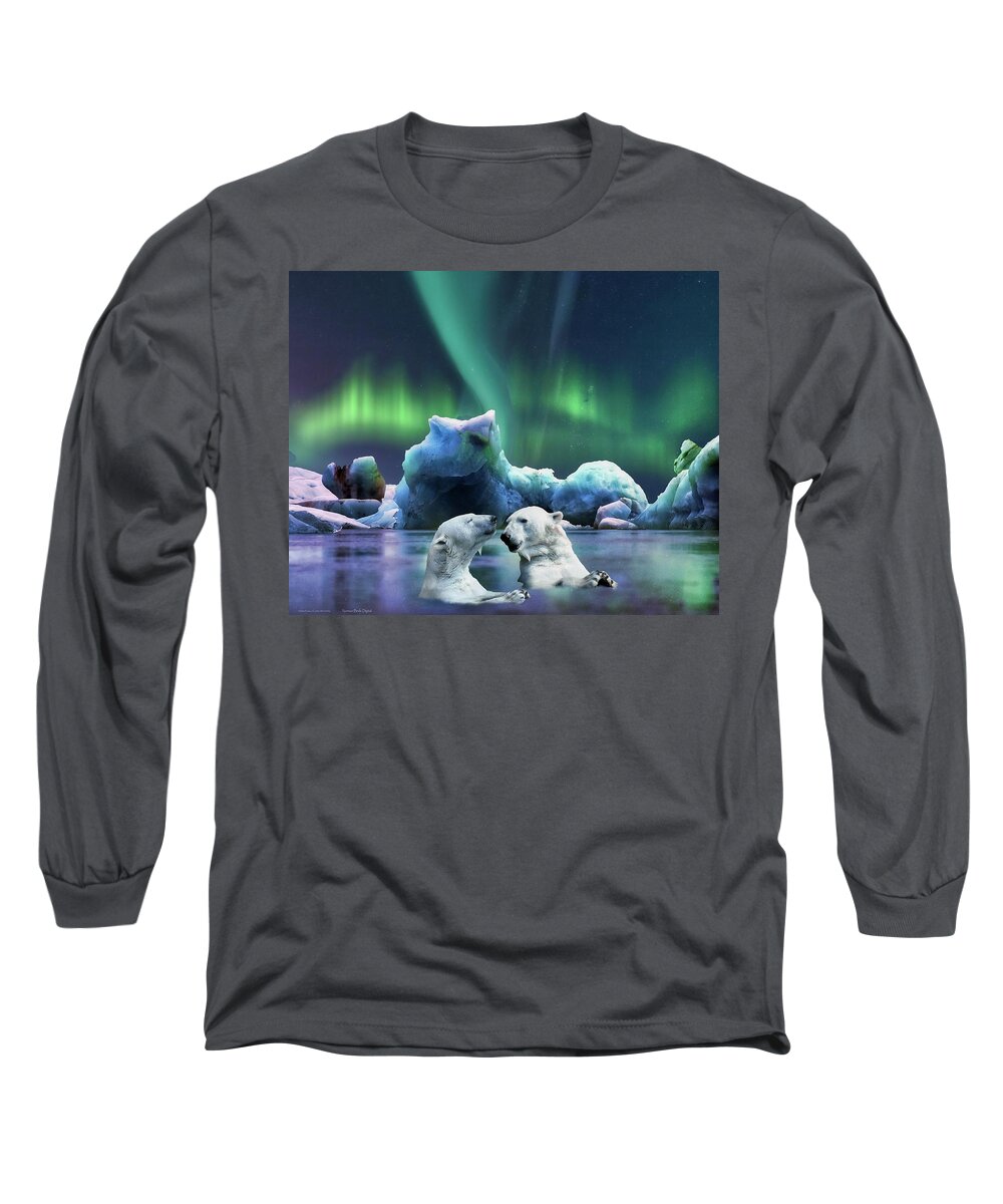Polar Bears Long Sleeve T-Shirt featuring the digital art Lovely Arctic Evening by Norman Brule