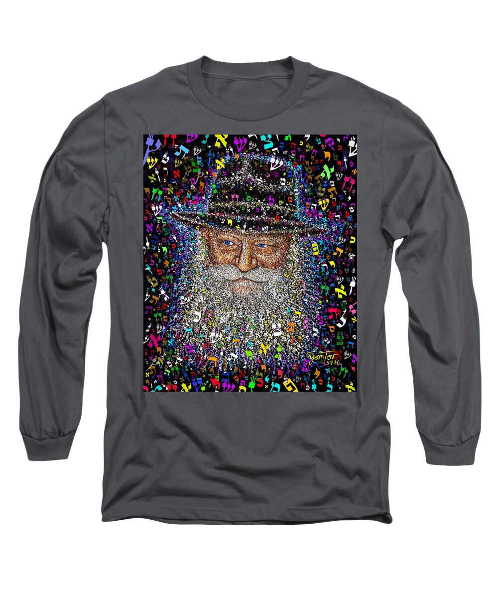 Rabbi Long Sleeve T-Shirt featuring the painting Lubavitcher Rebbe - Menachem Mendel Schneerson - Chabad Lubavitch by Yom Tov Blumenthal