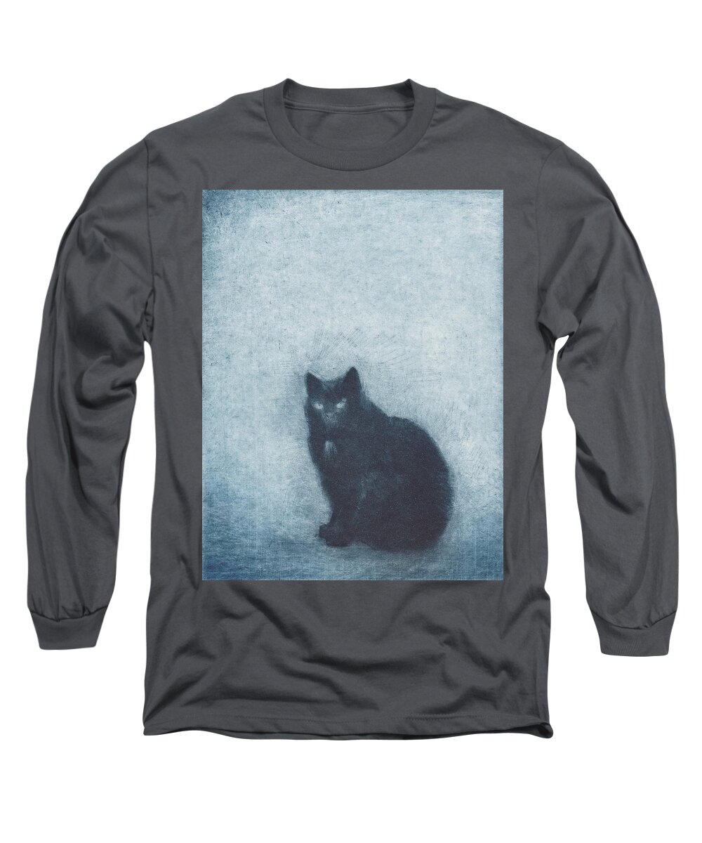 Cat Long Sleeve T-Shirt featuring the drawing Madame Escudier - etching by David Ladmore
