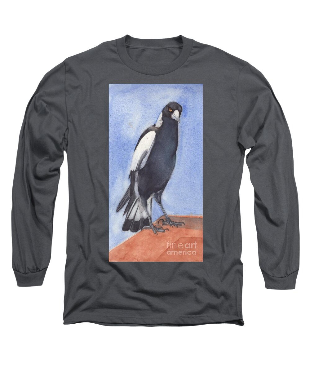 Magpie Long Sleeve T-Shirt featuring the painting Magpie -Wiradjuri - Garrubang by Vicki B Littell