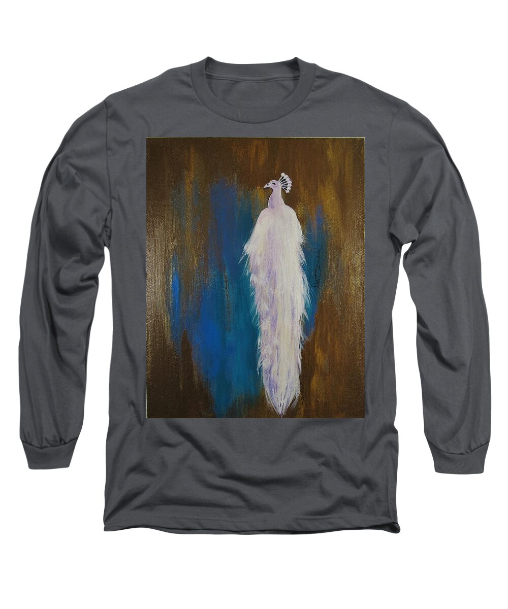 Peahen Long Sleeve T-Shirt featuring the painting Magnificence by Dale Bernard