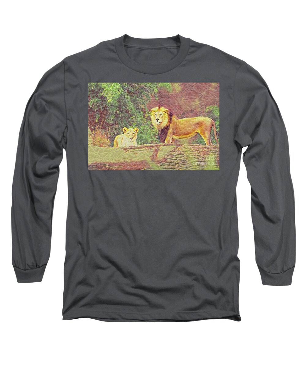 Animal Long Sleeve T-Shirt featuring the mixed media Majestic Couple by Bentley Davis
