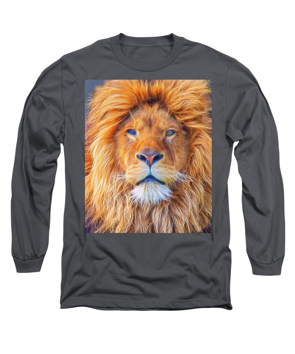 Male Lion Long Sleeve T-Shirt featuring the digital art Male Lion portrait Digital Art by Gareth Parkes