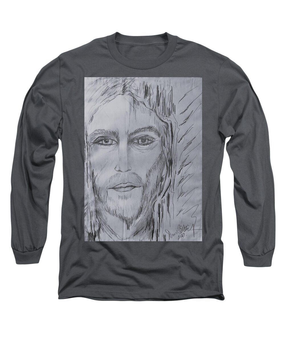 God Long Sleeve T-Shirt featuring the drawing Jesus by Dawn Caravetta Fisher