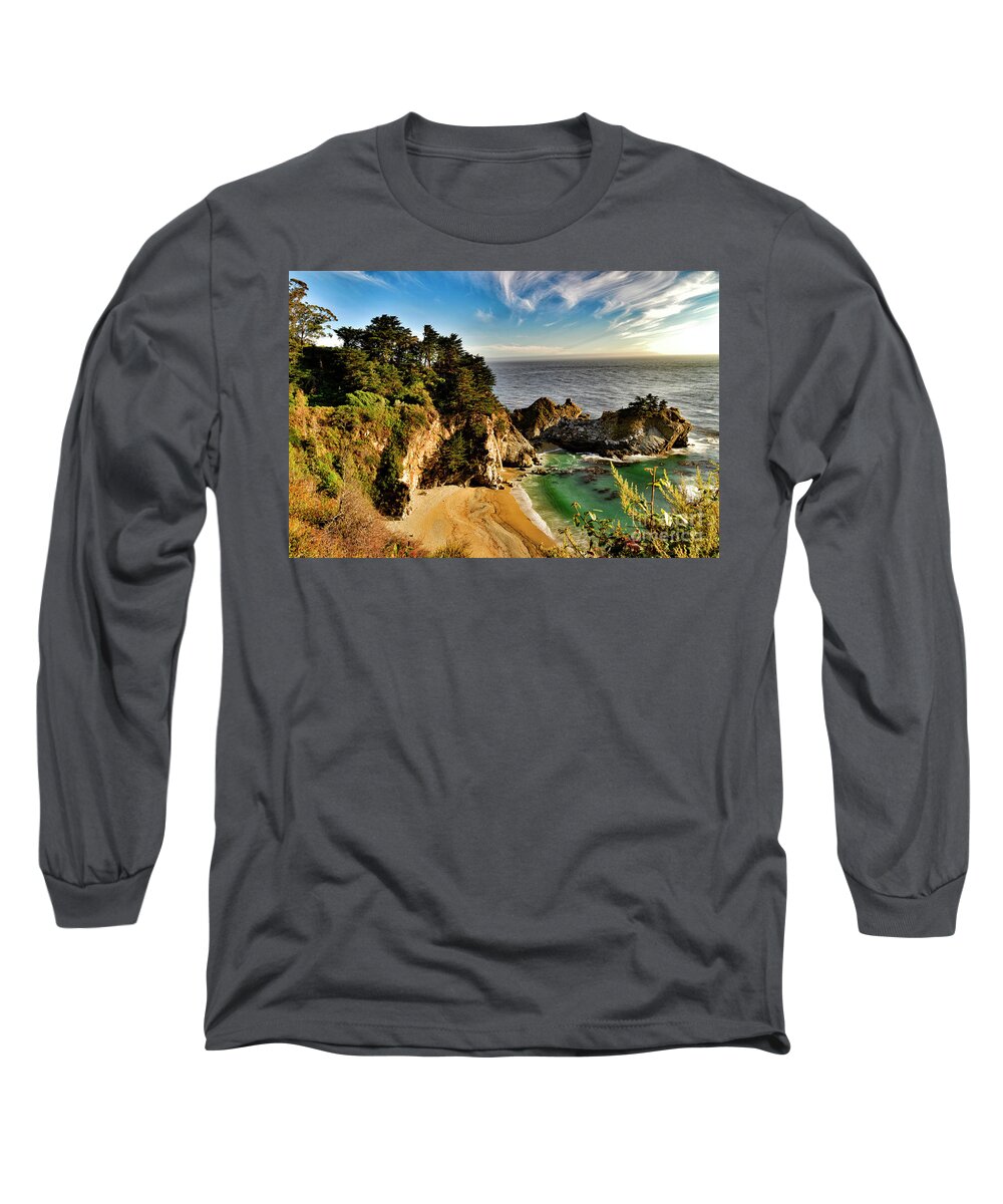 Waterfalls Long Sleeve T-Shirt featuring the photograph McWay Falls at Big Sur, California by Amazing Action Photo Video