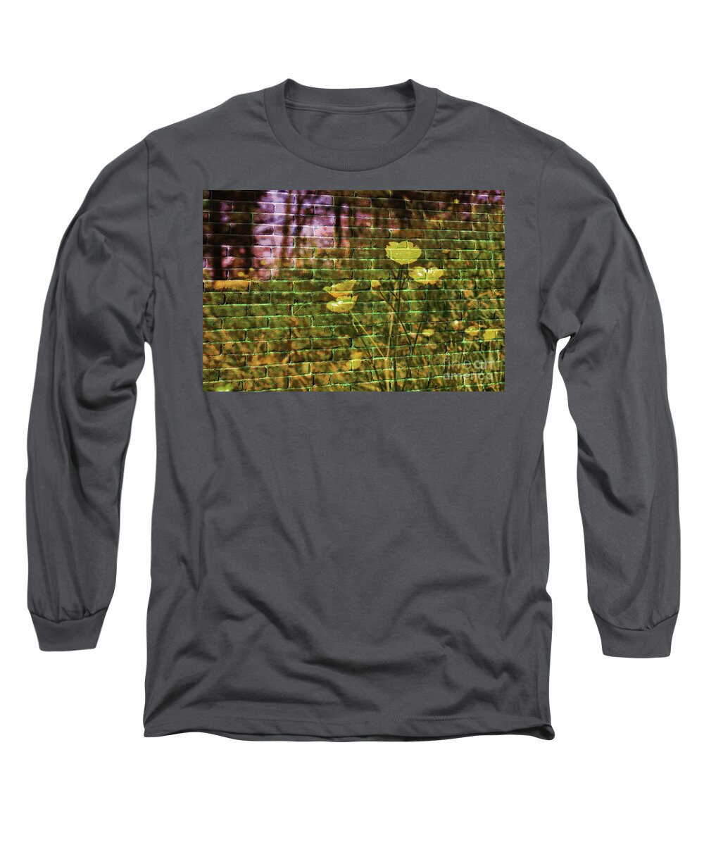 Affinity Photo Long Sleeve T-Shirt featuring the photograph Meadow flowers on brick wall by Pics By Tony