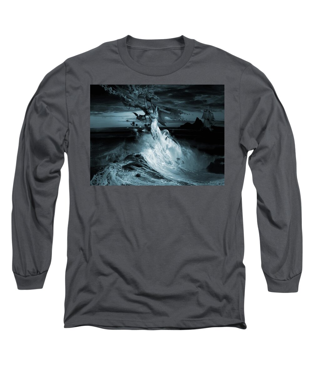 Clouds Water Horizon Long Sleeve T-Shirt featuring the digital art Mermaid Syndrom by George Grie