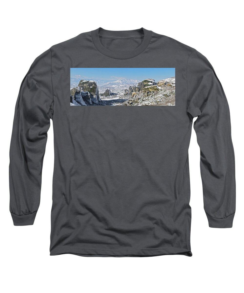 Meteora Long Sleeve T-Shirt featuring the photograph Meteora in winter by Sean Hannon