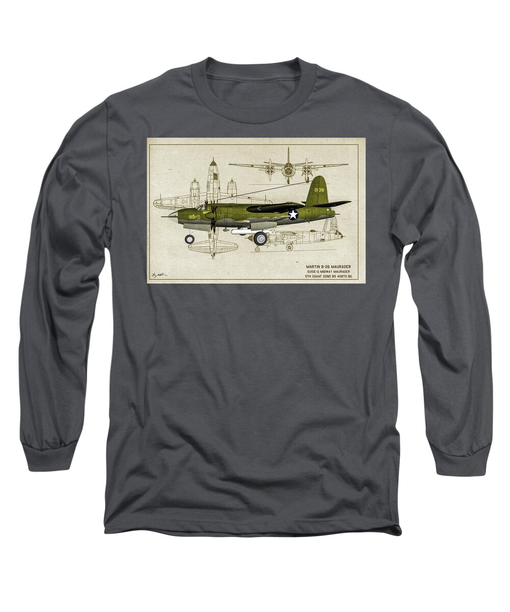 Martin B-26 Marauder Long Sleeve T-Shirt featuring the digital art Midway Marauder - Profile Art by Tommy Anderson