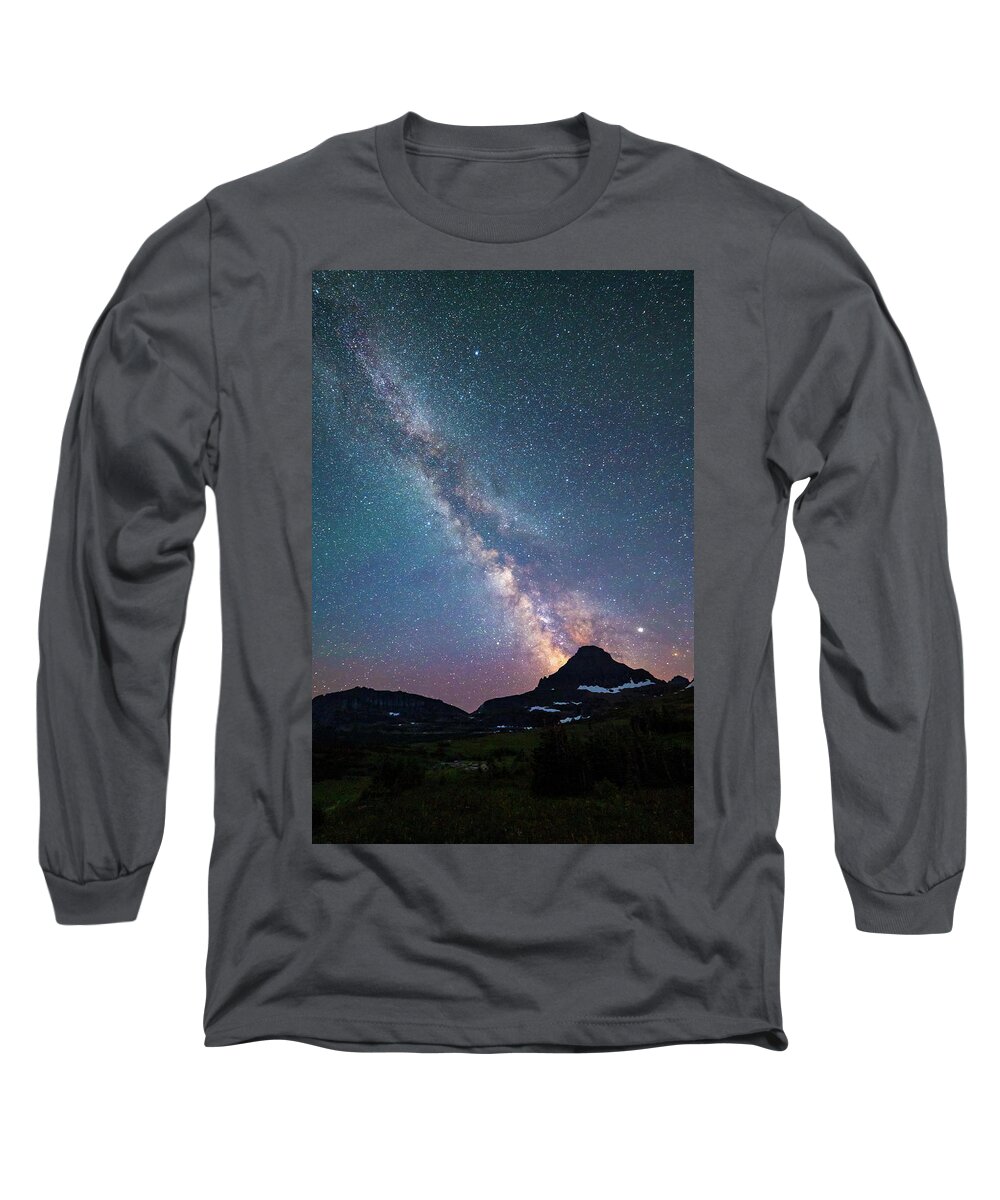 Milky Way Long Sleeve T-Shirt featuring the photograph Milky Way over Glacier National Park by Robert Miller