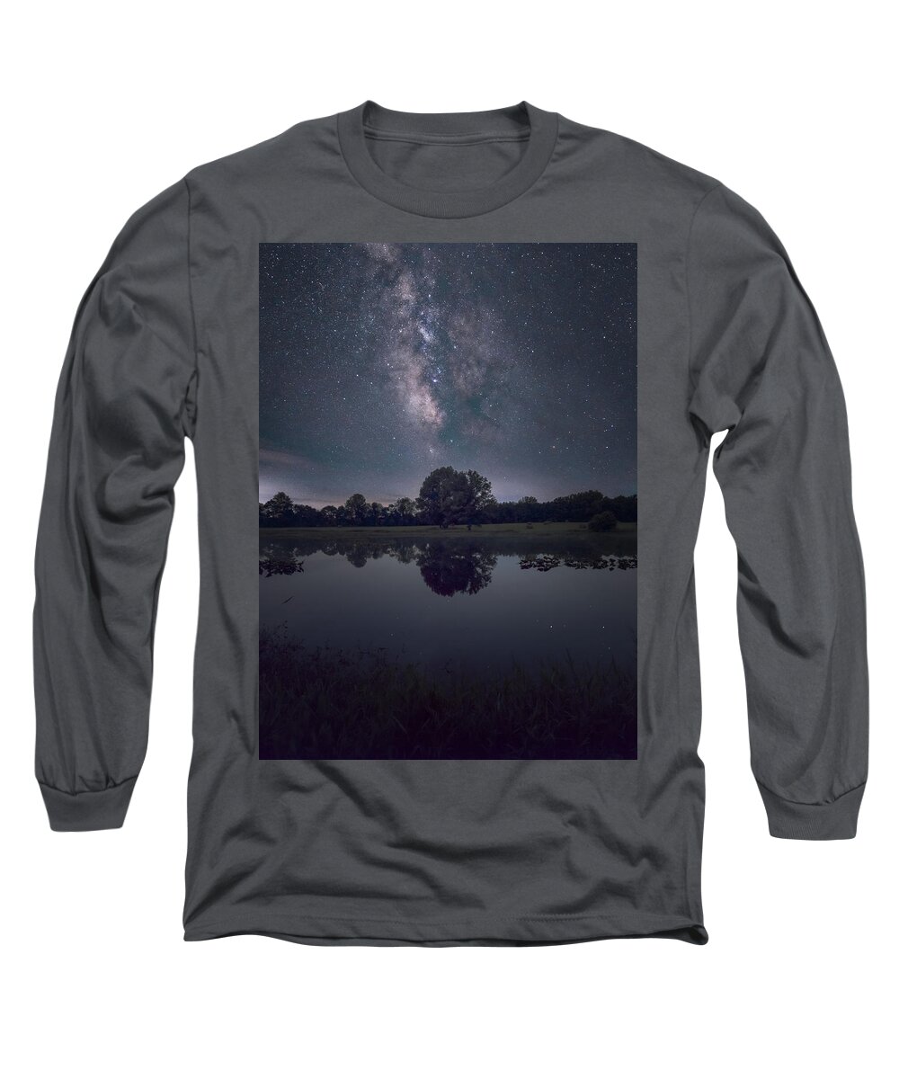 Nightscape Long Sleeve T-Shirt featuring the photograph Milky Way over the Pond by Grant Twiss