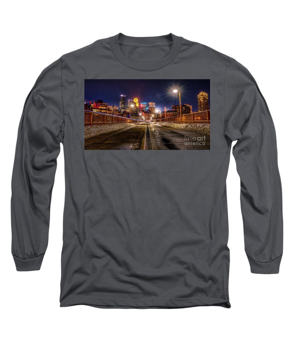 Stone Arch Bridge Long Sleeve T-Shirt featuring the photograph Minneapolis, Stone Arch Bridge by Bill Frische