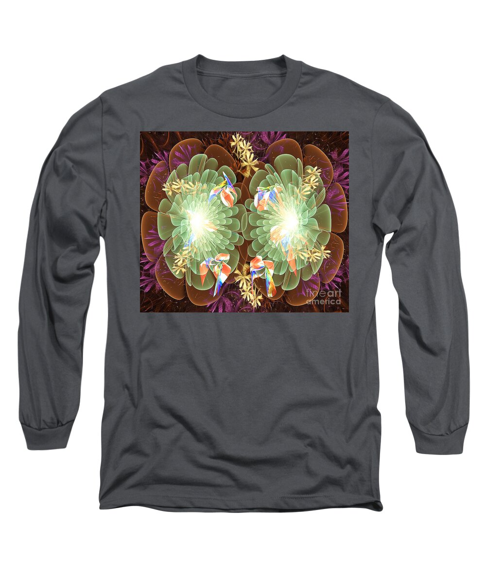 Floral Long Sleeve T-Shirt featuring the photograph Mirror Fractal Flowers Saturated by Jack Torcello