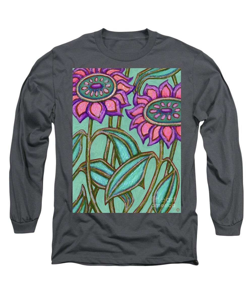 Flower Long Sleeve T-Shirt featuring the painting Mirthful. The Wildings. Floral Painting Series by Amy E Fraser