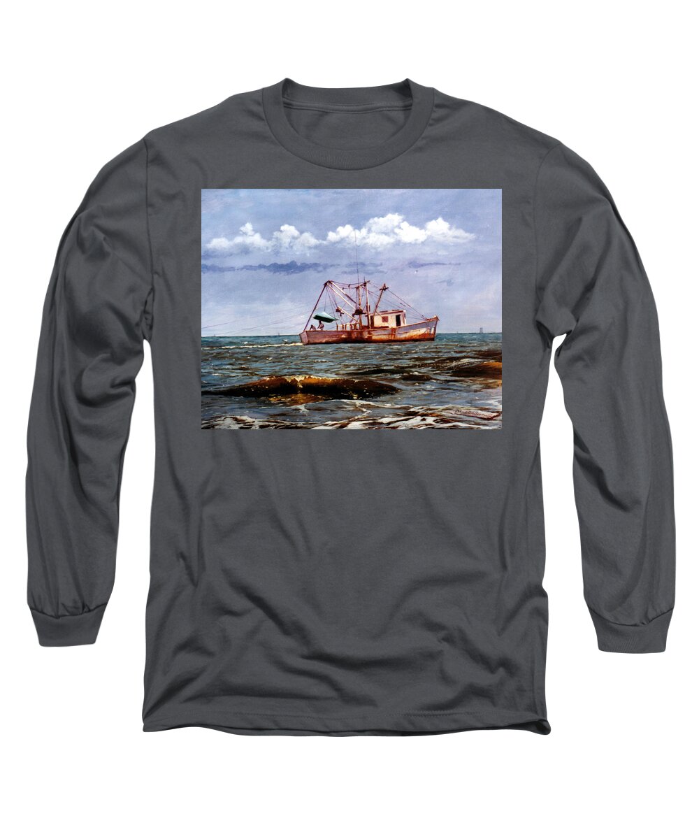 Shrimp Long Sleeve T-Shirt featuring the painting Miss Christy by Randy Welborn