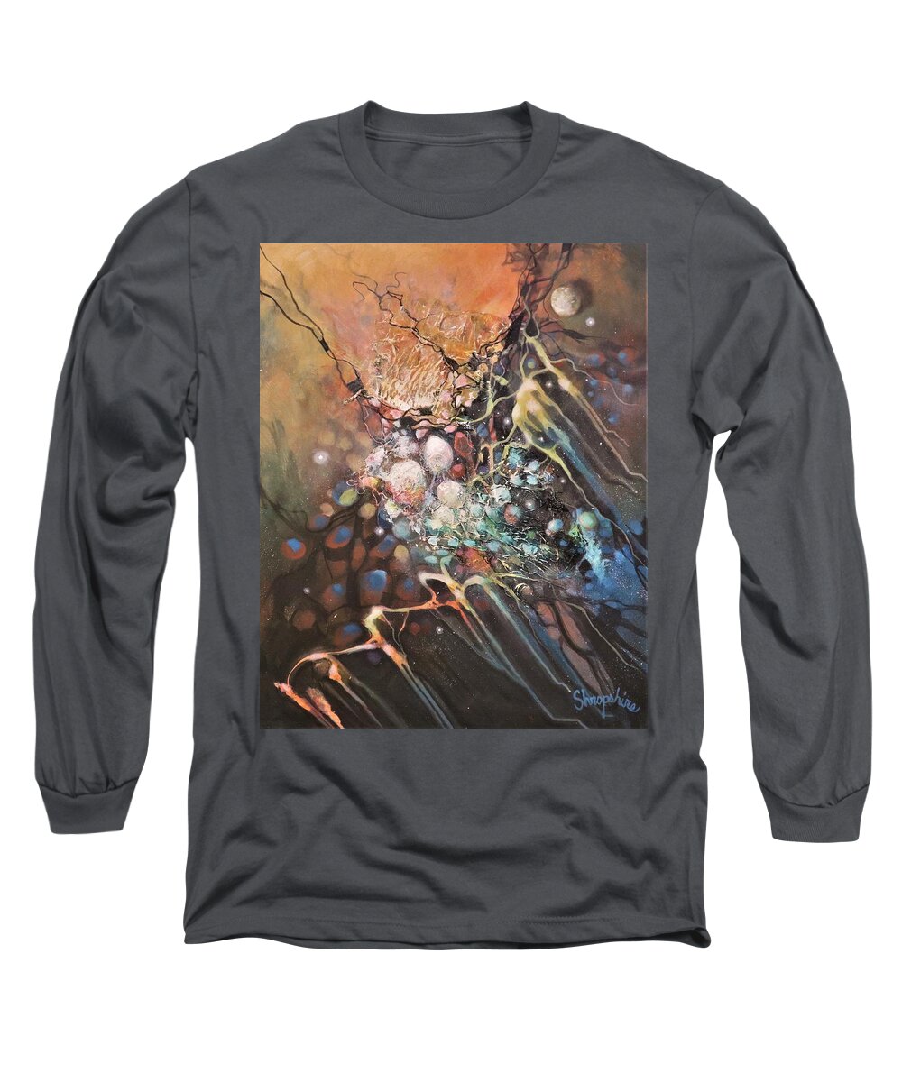 Abstract Long Sleeve T-Shirt featuring the painting Molecular Response by Tom Shropshire
