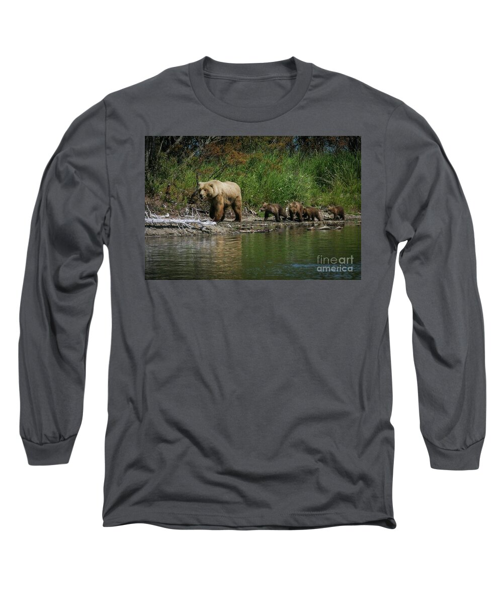 Wildlife Long Sleeve T-Shirt featuring the photograph Momma on the March by Ed Stokes