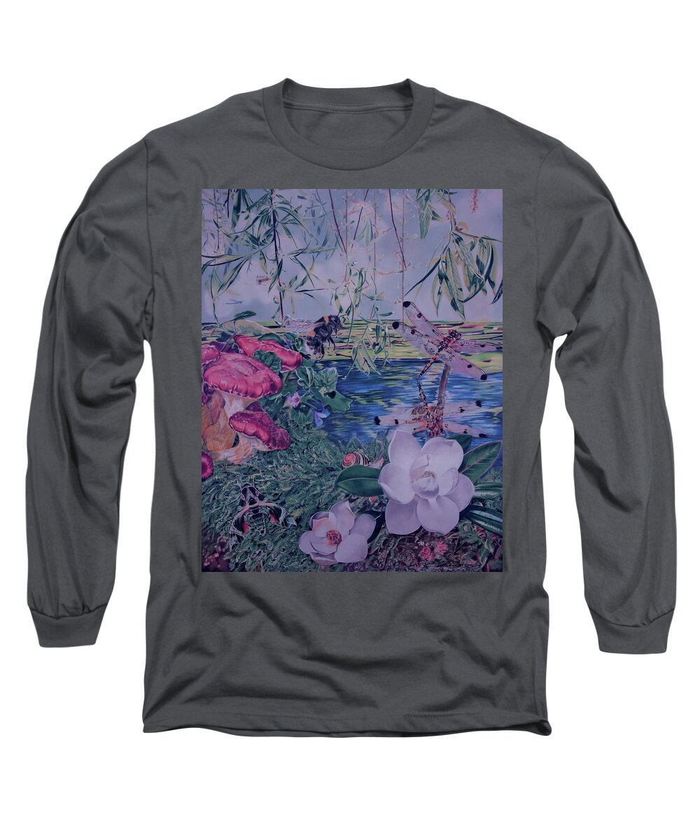 Dragonfly Long Sleeve T-Shirt featuring the drawing Moonlight by Kelly Speros