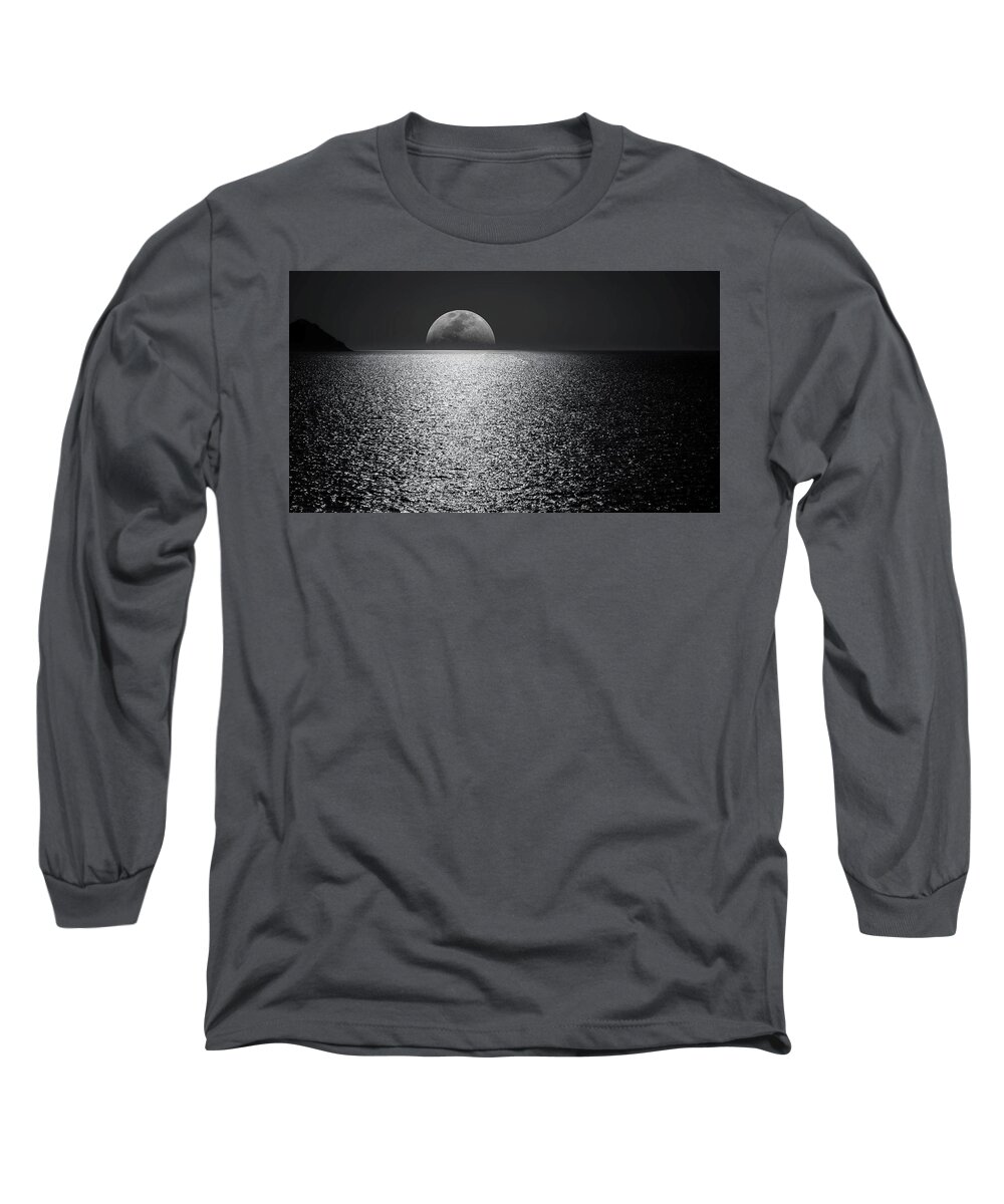 Moon Long Sleeve T-Shirt featuring the mixed media Moonlight Swim by Teresa Trotter