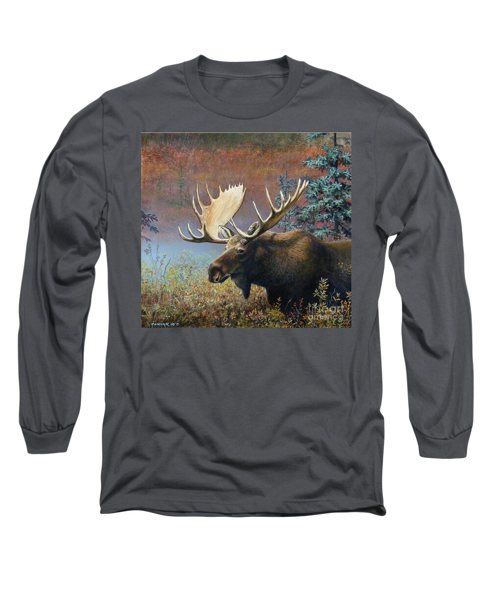 Scott Zoellick Long Sleeve T-Shirt featuring the painting Moose by Scott Zoellick