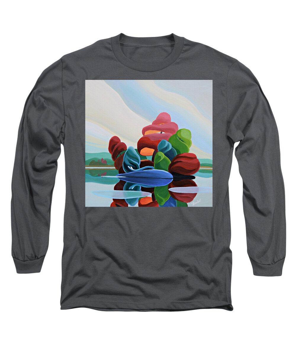 Red Long Sleeve T-Shirt featuring the painting Morning Mist by Barbel Smith