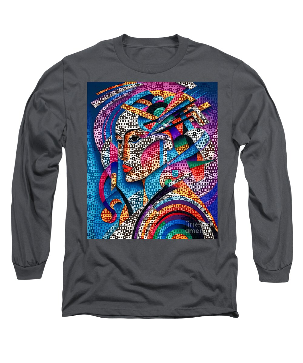 Abstract Long Sleeve T-Shirt featuring the digital art Mosaic Style Abstract Portrait - 01635-2 by Philip Preston