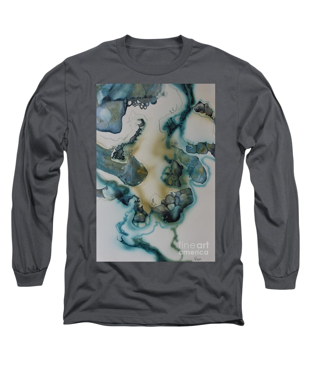 Abstract Long Sleeve T-Shirt featuring the painting Muddy Waters by Donna Acheson-Juillet